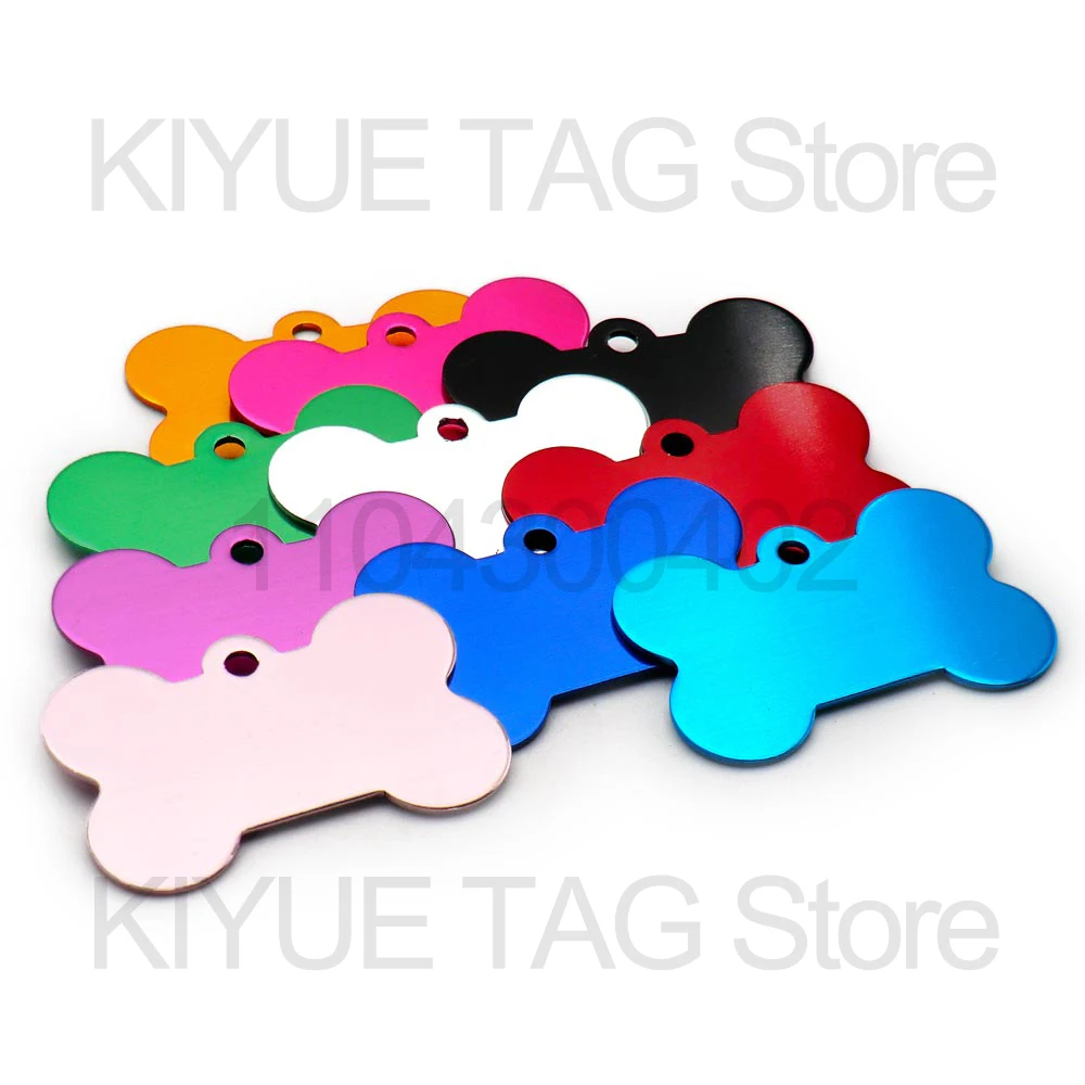 Wholesale 100Pcs Pet Dog ID Tag Bone Shape Aluminium Puppy Cat Collar Accessories Customized DIY Engraving Name Necklace Jewelry