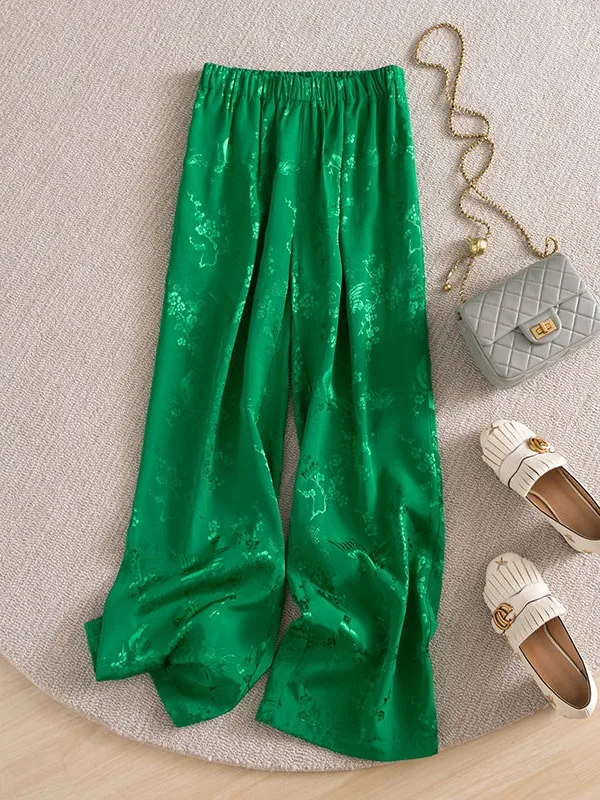 

Новые китайские утягивающие брюки с высокой талией и широкими штанинами, женские повседневные прямые брюки из ацетата с вышивкой в национальном стиле