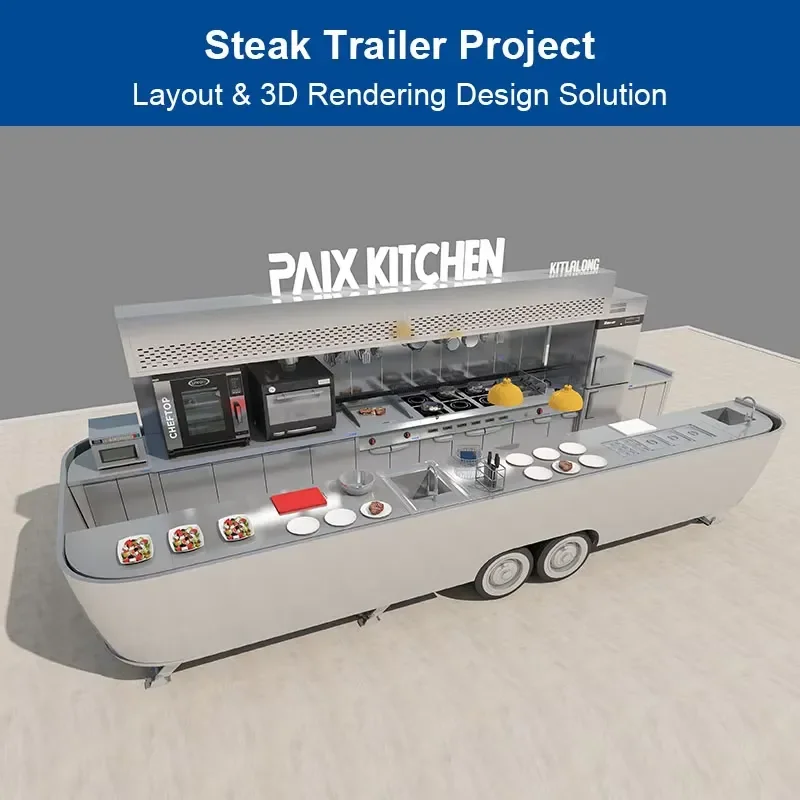for Steak Cart Kitchen Project Commercial Restaurant Layout 3D Rendering Design Solution Catering Equipment Supply Tool