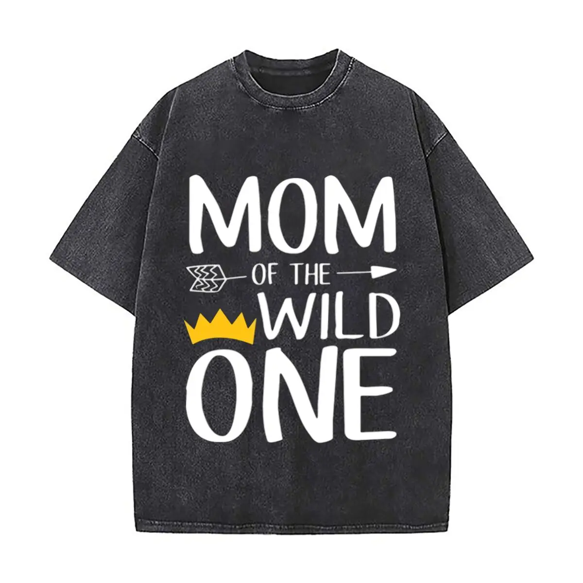 Mom Wild One Family Art Trendy Washed Distressed Solid Short Sleeve Vintage Street Top