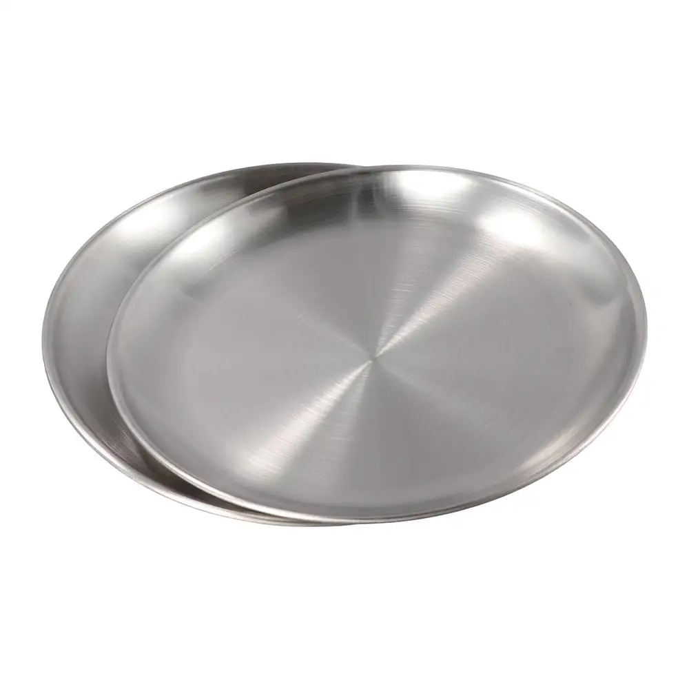 Steel Food Container Round Tray Utensils Camping Cookware Food Dish Round Dinner Plate Dinner Plate Tableware Camping Plate