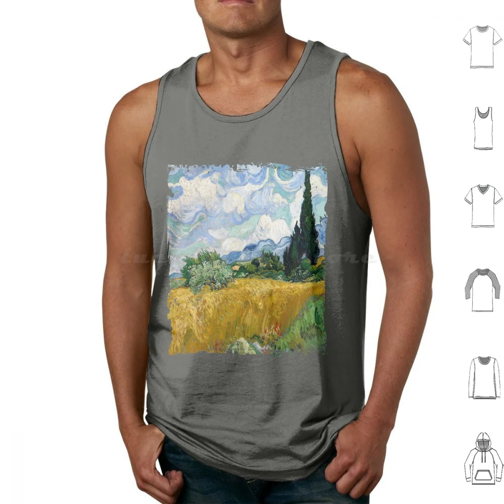 Wheat Field With Cypresses , 1889-Vincent Van Gogh Tank Tops Print Cotton Van Gogh Cezanne Manet Kandinsky Klimt