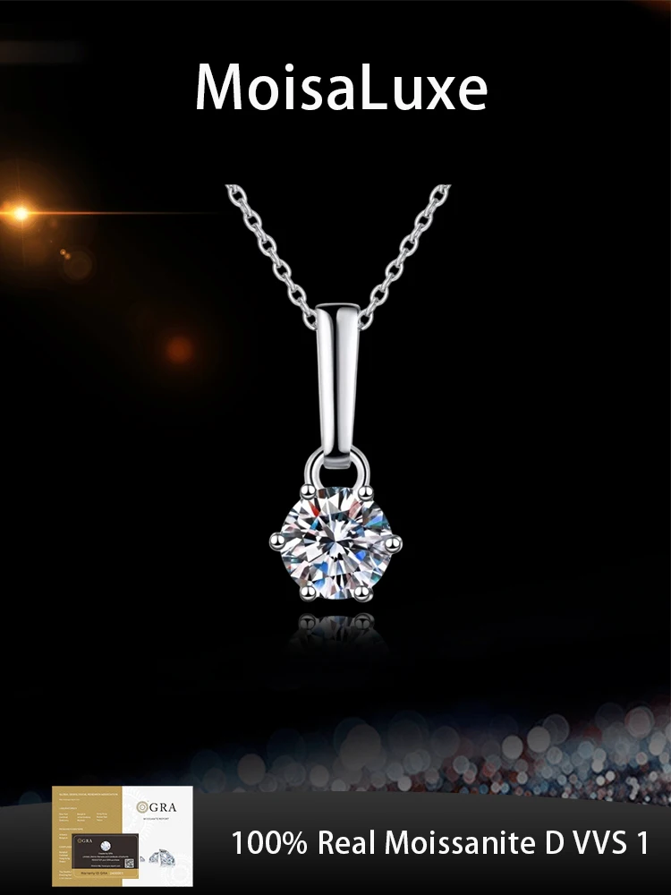 

Официальный магазин MoisaLuxe GRA Moissanite Plata, стерлинговое серебро 925, ювелирные изделия, кулон с шестью когтями, ожерелье для женщин, цепочка на ключицу