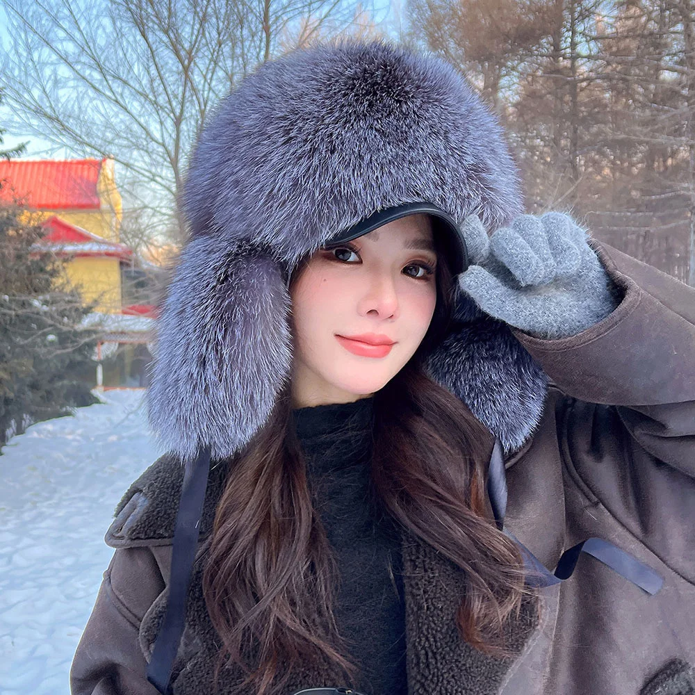 Hot High-end Luxury Fur Hat Woman Men's Fox Fur Hat Ushanka Lei Feng Cap Ear Cap Warm Winter Fur Hat Russian 100% Fox Fur Hat