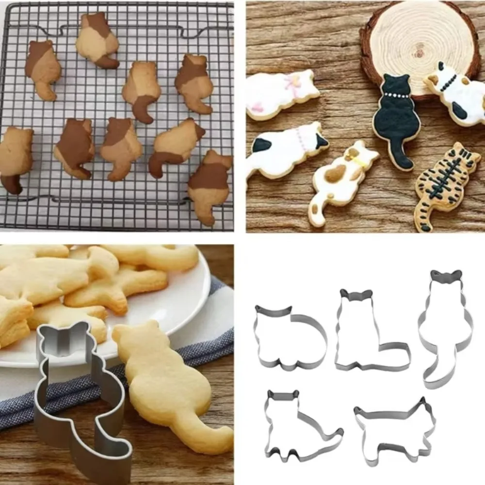 5 unids/set nuevo 5 unids/set moldes para galletas en forma de gato dibujos animados fácil de usar DIY molde para hornear galletas herramienta para hornear Mini molde para pasteles