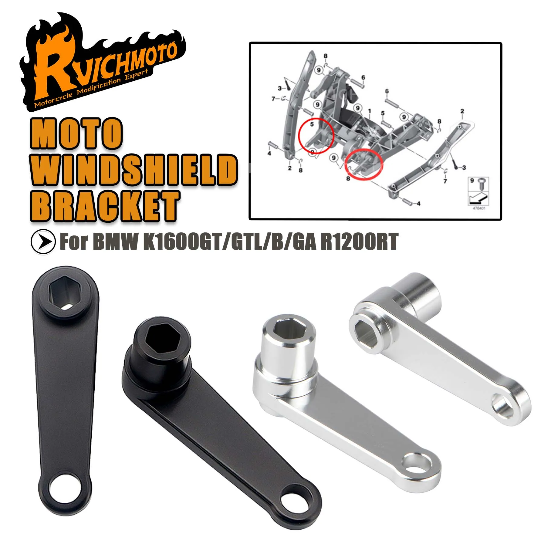K 1600GTL Motorcycle Windscreen Lifting Rising Holder Bracket Kits For BMW K1600 GT GTL Bagger B GA R1200RT Windshield Mount