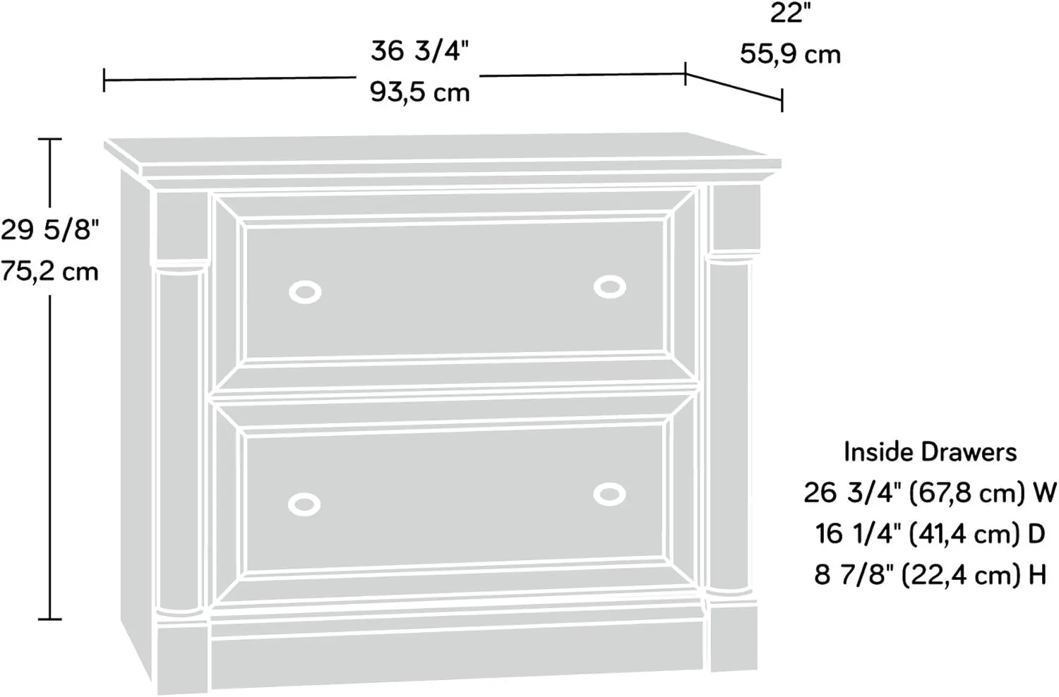 File Lateral, L: 36,81" x L: 22,01" x T: 29,62", Pilih Cherry