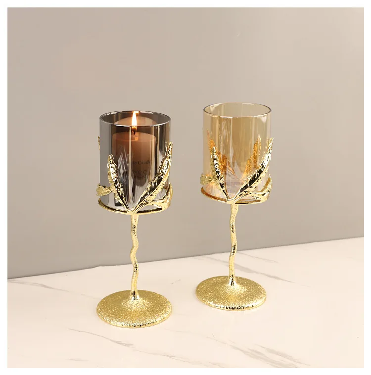 

Home Aroma Container Golden Branches Candle Holders Desk Decoration High Footed Metal Glass Candlestick Wax Melt Burner Creative