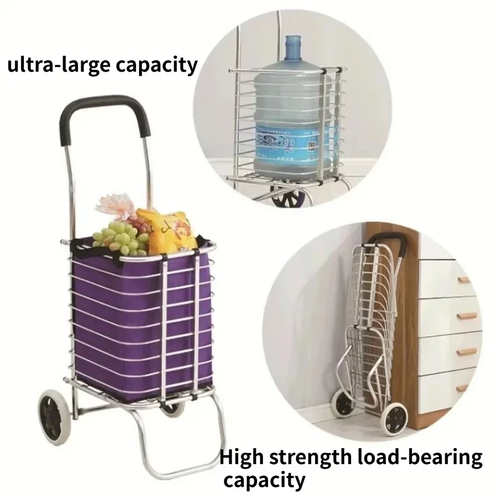 Mobiele winkelwagen Multifunctionele handkar Trolley Winkelwagen Supermarktwagen met twee wielen Grote capaciteit winkelwagen