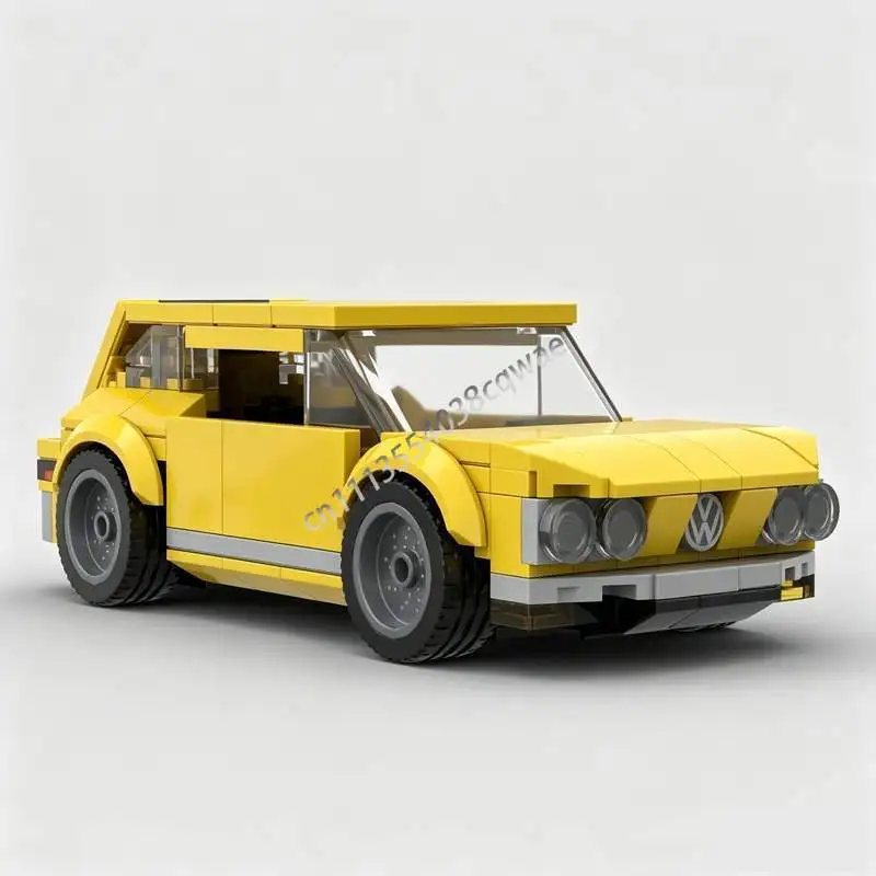 222PCS Yellow Classic Compact Hatchback Car MOC Model Building Blocks DIY Assembly Educational Holiday Collection Display Gifts