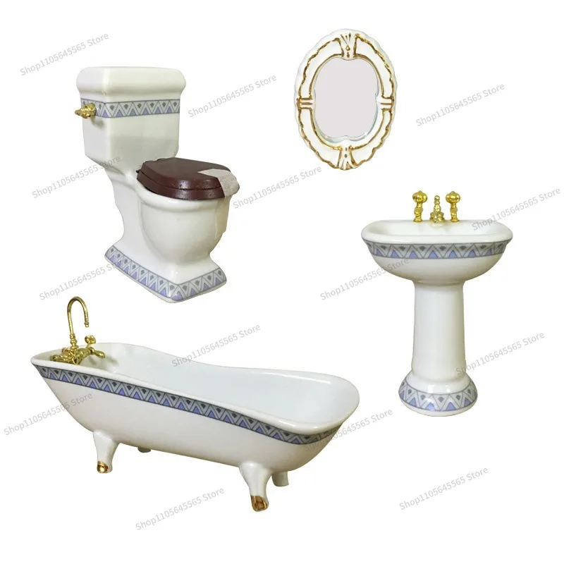 Mini furniture 4-head ceramic bathroom model bath set