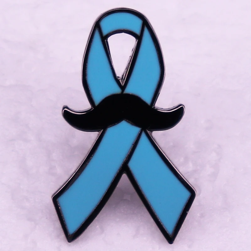 Prostate Cancer Awareness Badge Movember Blue Ribbon Mustache Lapel Pin Enamel Brooch