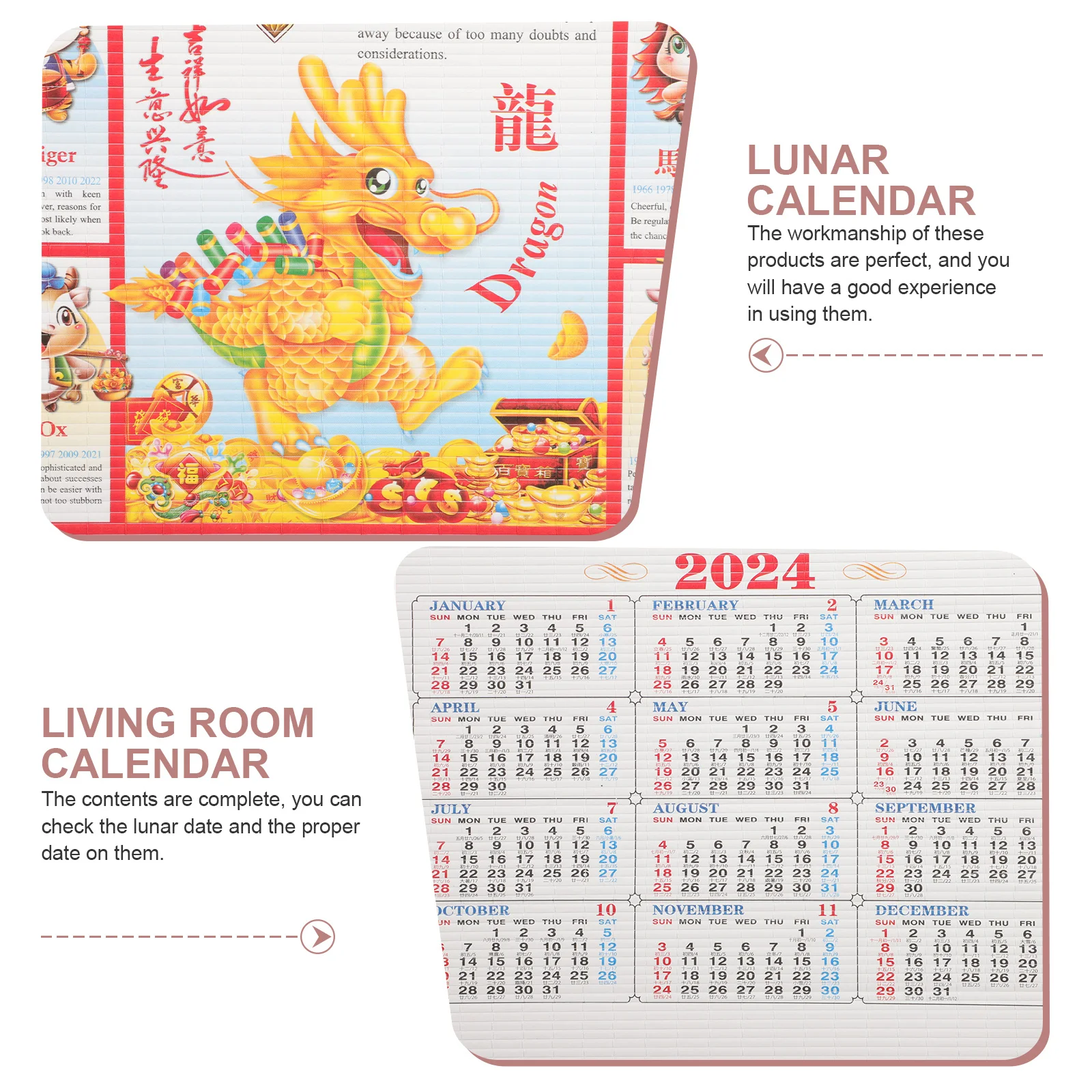 

Chinese Calendar 2024 Wall Decor Year of Dragon Tearable Monthly Planner Traditional Festivals Gift for Culture Lovers