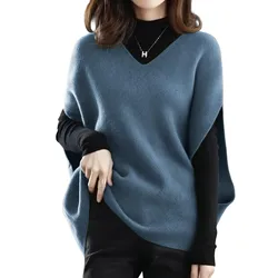 Women Fashion Vest Loose Solid Color Sleevesess Sweater Casual Korean Style Vintage V-Neck Loose Spring Autumn Tops Cozy Pullove