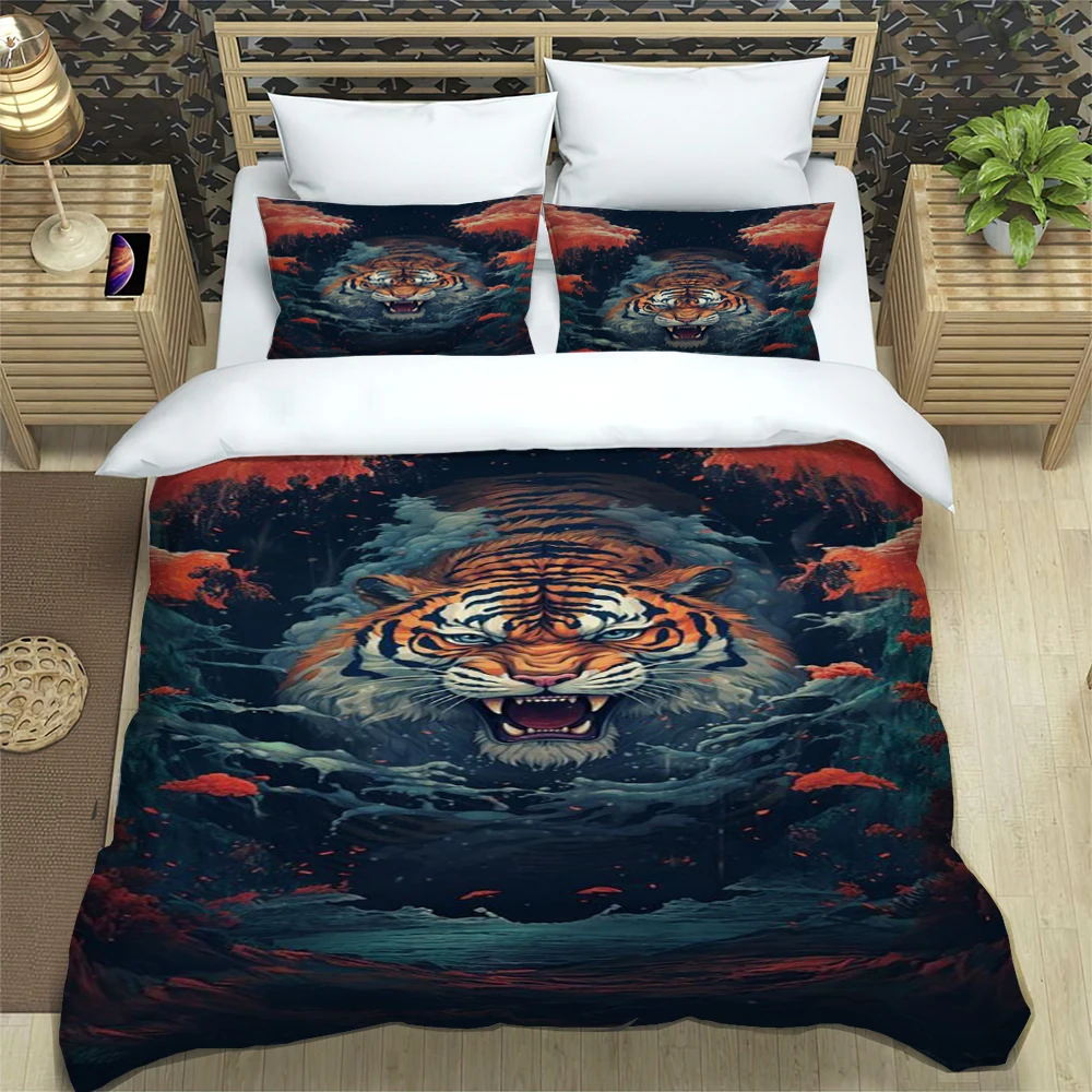 tiger tattoo Fashion Trendy Print Three-piece Set Suitable for Kids or Adults Quilt Cover Pillowcase Bedding Set Birthday Gift