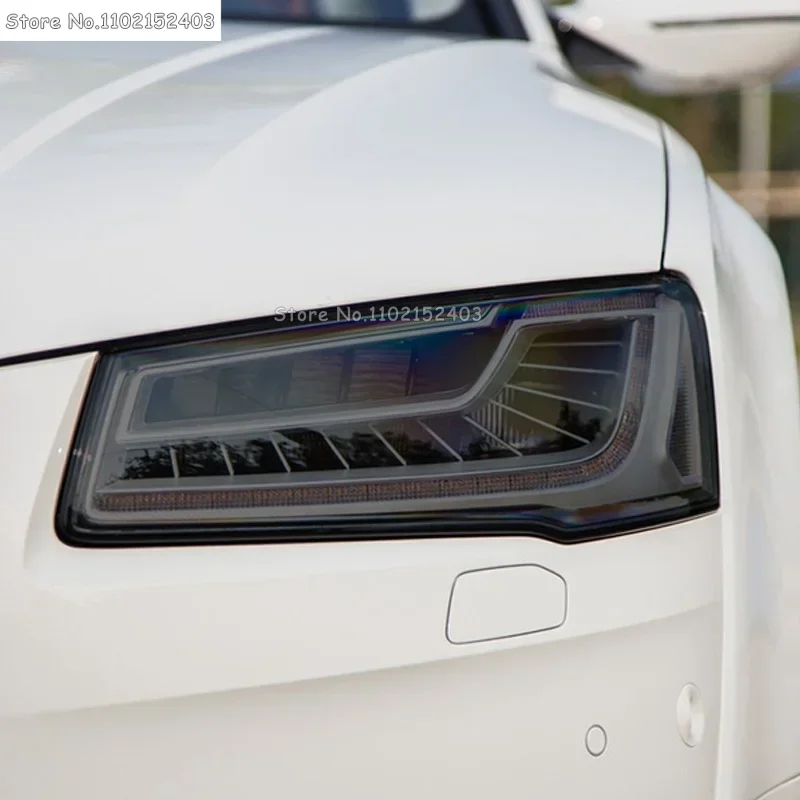 2 Pcs Car Headlight Protective Film Self Healing Transparent Black TPU Sticker For Audi A8 D4 4H D5 4N S8 2014-2020 Accessories