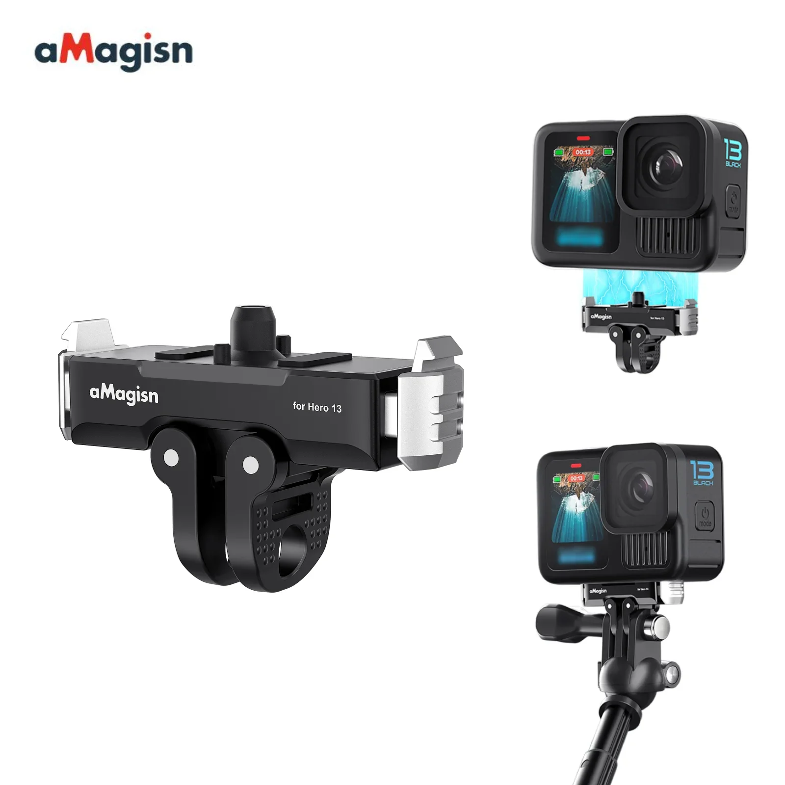 aMagisn Metal Quick Release Mount Adapter for Gopro Hero13 Accessories Durable Adapter with Magnetic 2 Prong Mount and 1/4 Screw