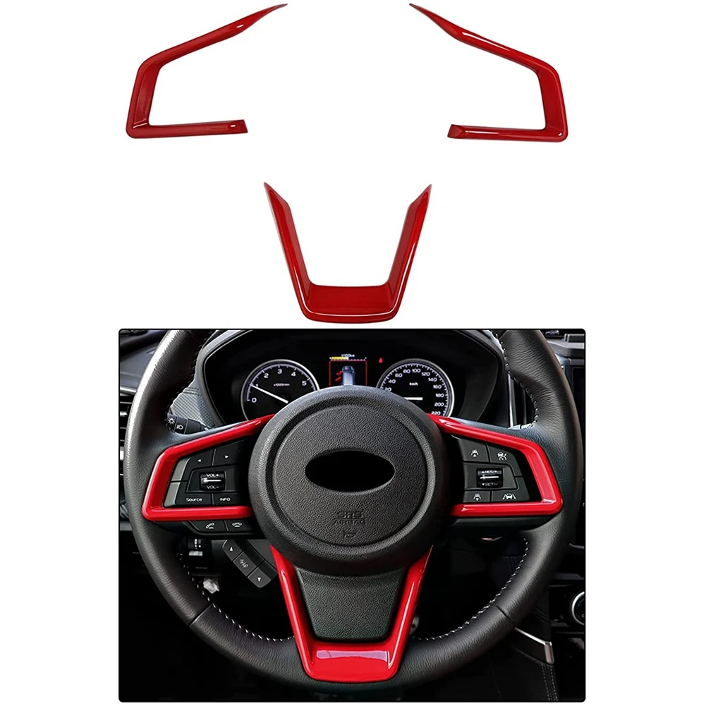 لوحة عجلة قيادة السيارة ، إطار تشذيب لسوبارو فورستر XV crossstrek Outback Impreza ، إكسسوارات داخلية ، أحمر ، 3 av