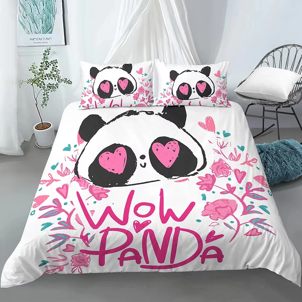 Cute Cartoon Panda Duvet Cover Single Full King Size Wild Animal Comforter Cover Lovely Bear Animal Bedding Set for Girls Child