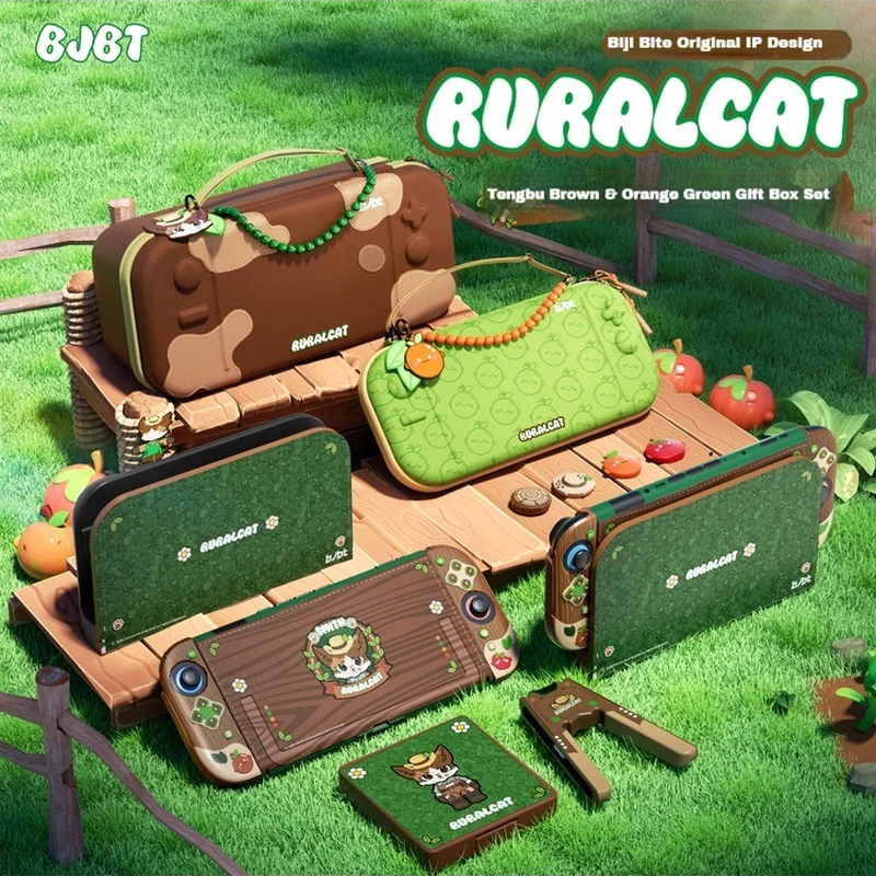 

Полный комплект аксессуаров BJBT Pastoral Cat Theme для Switch - защитный чехол/сумка для хранения/наклейки, совместимые с NS1, OLED и NS2.