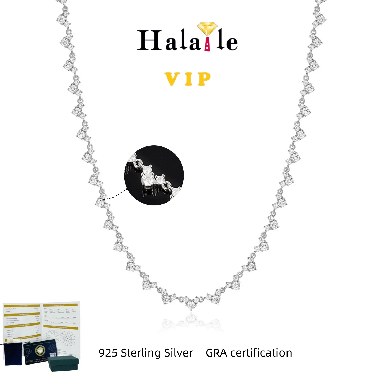 

Halaile 18K 1CT 3mm Moissanite / Zircon Diamonds Necklace For Men Women 925 Silver Fine Jewelry Luxury Sparkling Gift