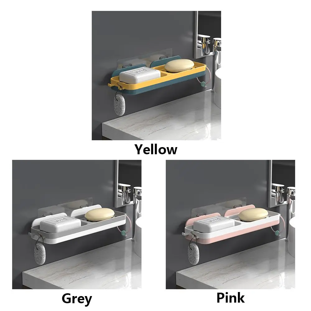 Double-grid Soap Holder Punch-free Drain Rack 4Colors Bathroom Kitchen Soap Dishe Household Self-Adhesive Wall Mounted Soap Dish