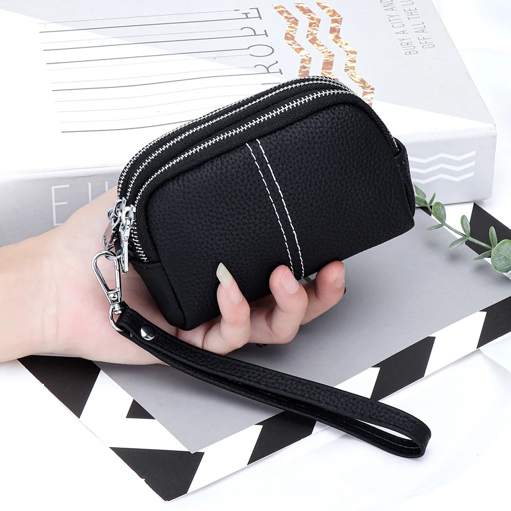 

Genuine Leather Women Wallet Cowhide zipper coin purse For Ladies Wristlet Wallets Money Pocket clutch small bag bolsa