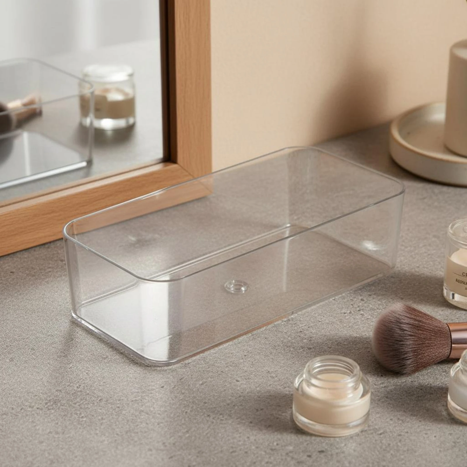 Cosmetic Storage Box Space Saving Clear Acrylic Organizer Makeup Organizer Bin Long-Lasting Vanity Storage Tray Non-Slip