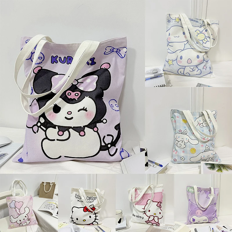 Sanrio Canvas Bag Cartoon Women's Shoulder Bags Casual Large Capacity Shopping Bag Girl Gift 35*40cm Double-sided Canvas Bag