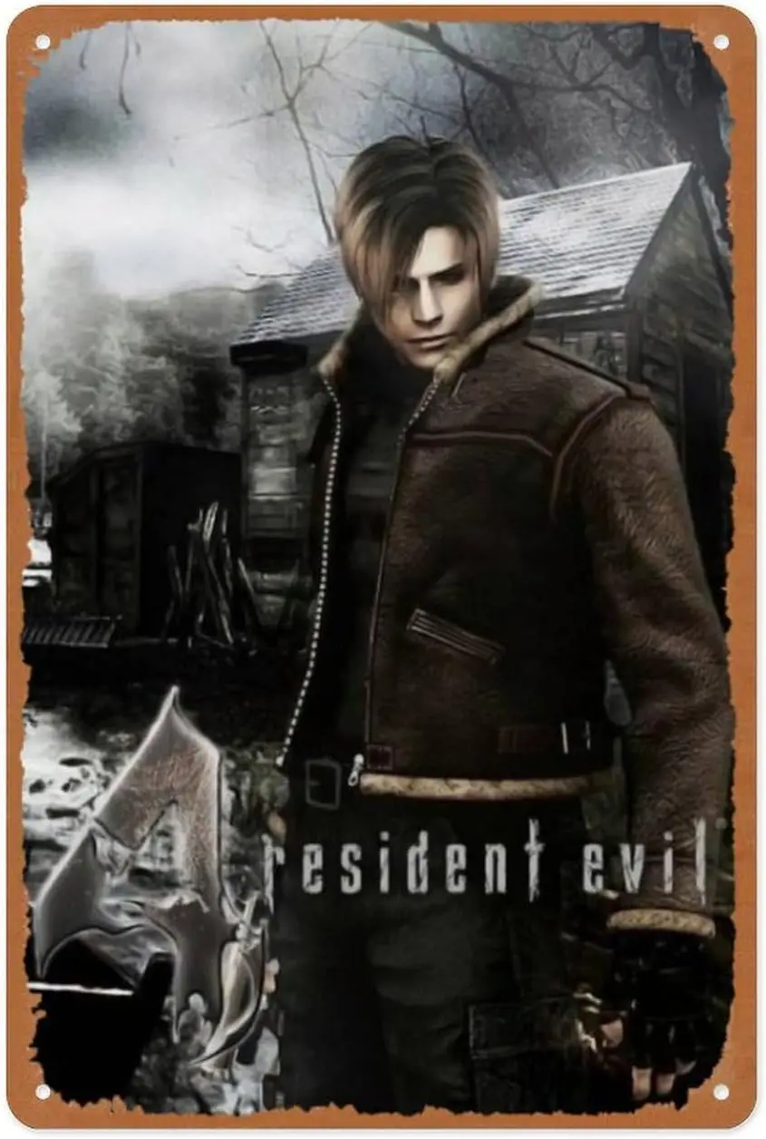 

v1,Vintage Signs Leon S. Kennedy Biohazard Residence Evil 4 Premium Poster Metal Signs Poster Wall Decor Design for Cafes Bar Pu