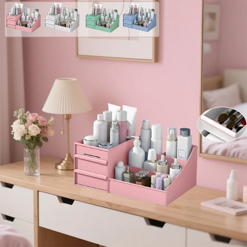 

Plastic Drawer Makeup Storage Box White Dormitory Finishing Shelf Cosmetics Skin Care Dressing Table Desktop Stationery Box 수납함