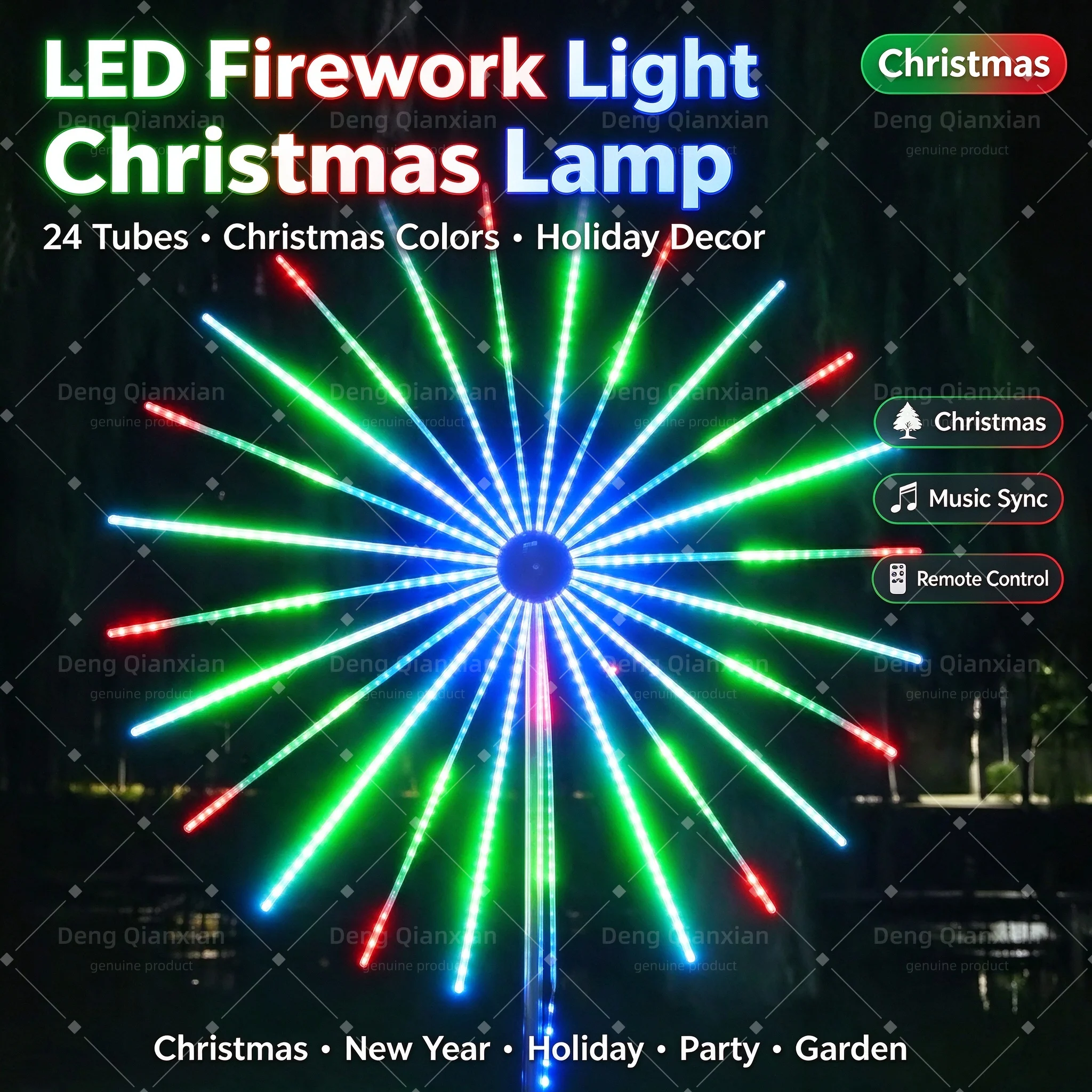 LED Firework Lights, Sound Activated RGB, Waterproof, Dual Speakers, Multi-Scene App Control, Garden Party Lamp