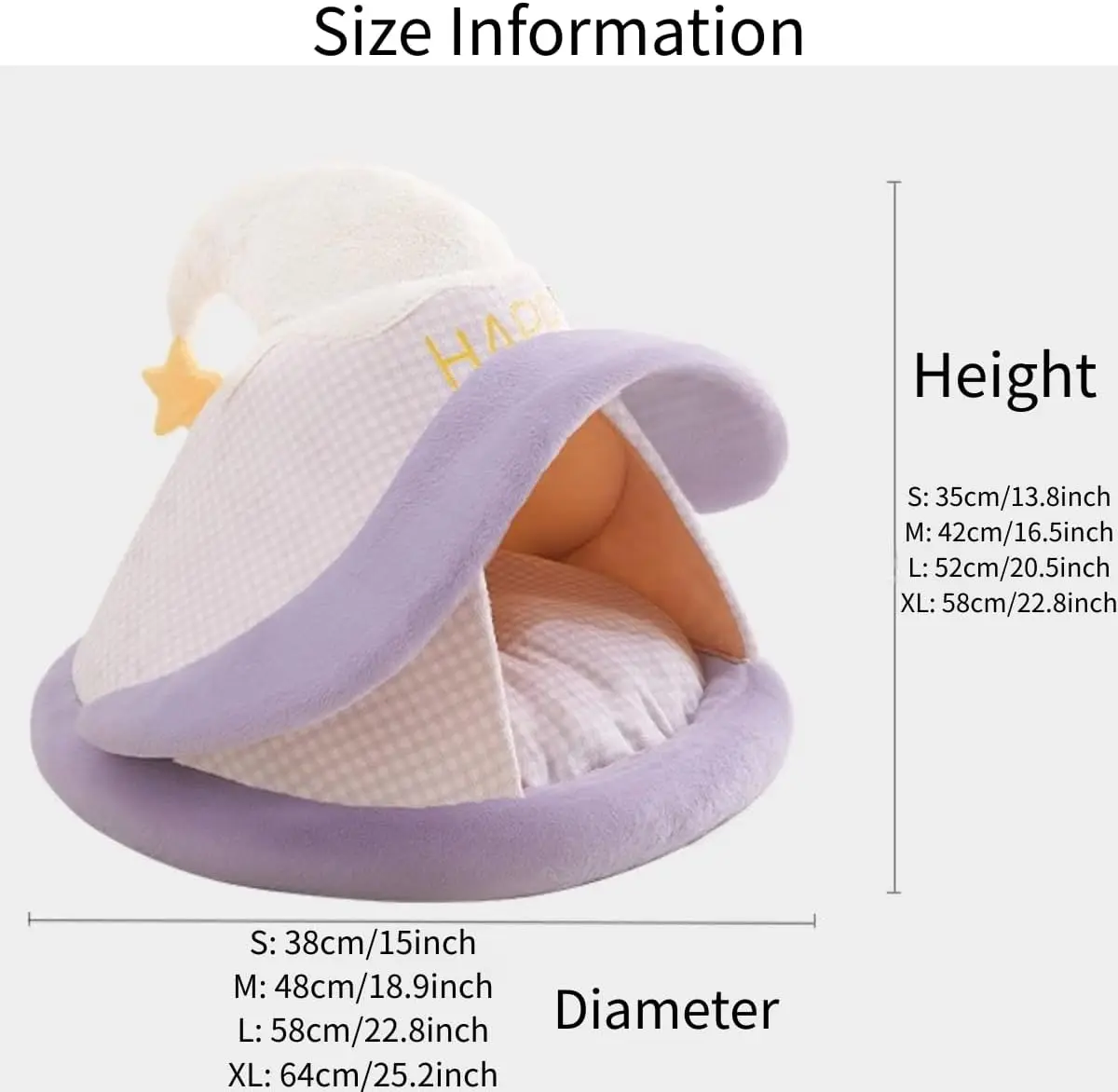 Cat Bed for Indoor Cats, Cute Magic Hat Tent, Warm Enclosed Dog House, Ultra-Soft Plush Pet Cave with Removable Washable Cushion