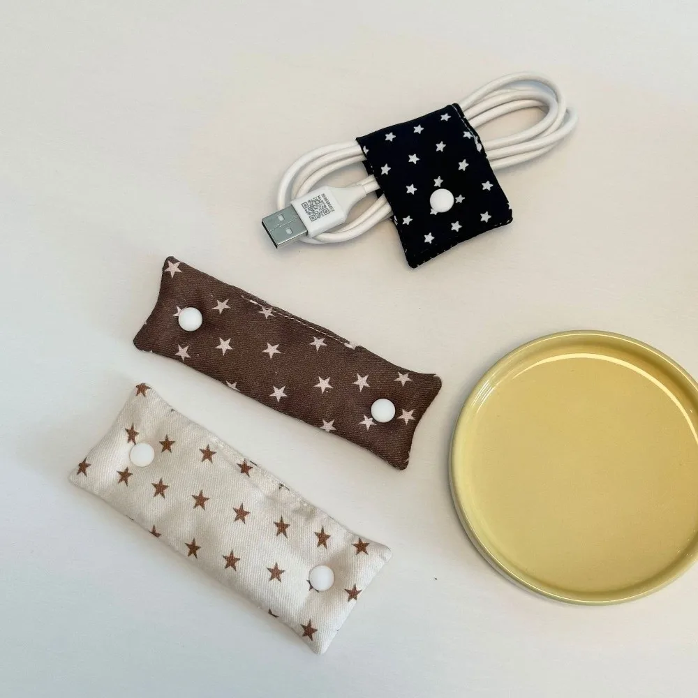 Cute Star Cable Organizer Clip Y2k Style Multifunctional Headphone Cable Storage Handmade Fabric Portable Charging Cable Storage