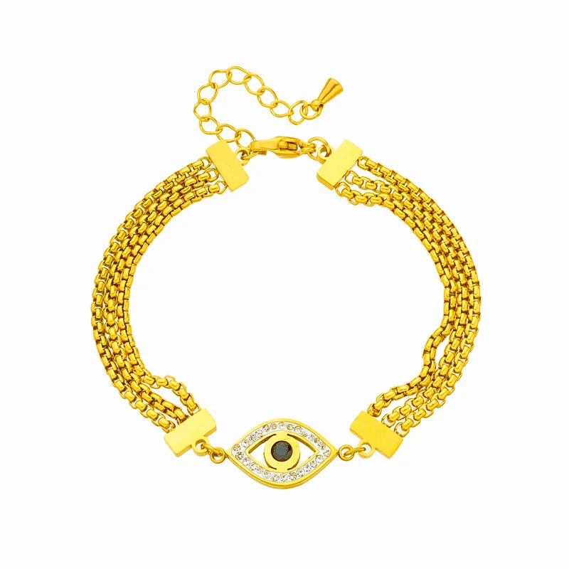 Multi-layer Chain Crystal Zircon Eye Fashion Jewelry Stainless Steel Extend Bracelet For Women RJ289