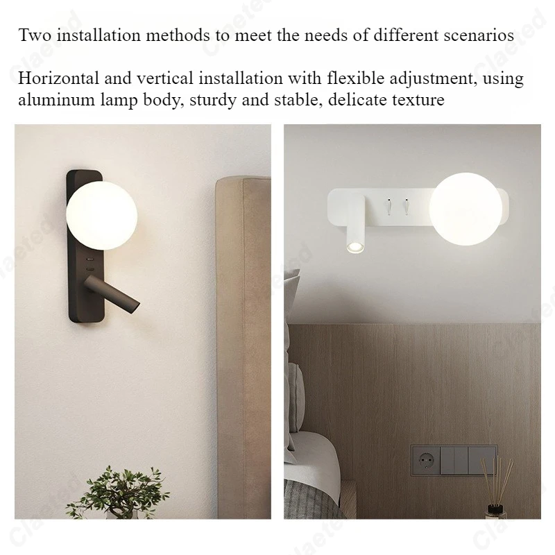 Creative New Simple LED Reading Wall Lamp with Switch and Rotatable Angle Bedroom Bedside Decorative Lighting