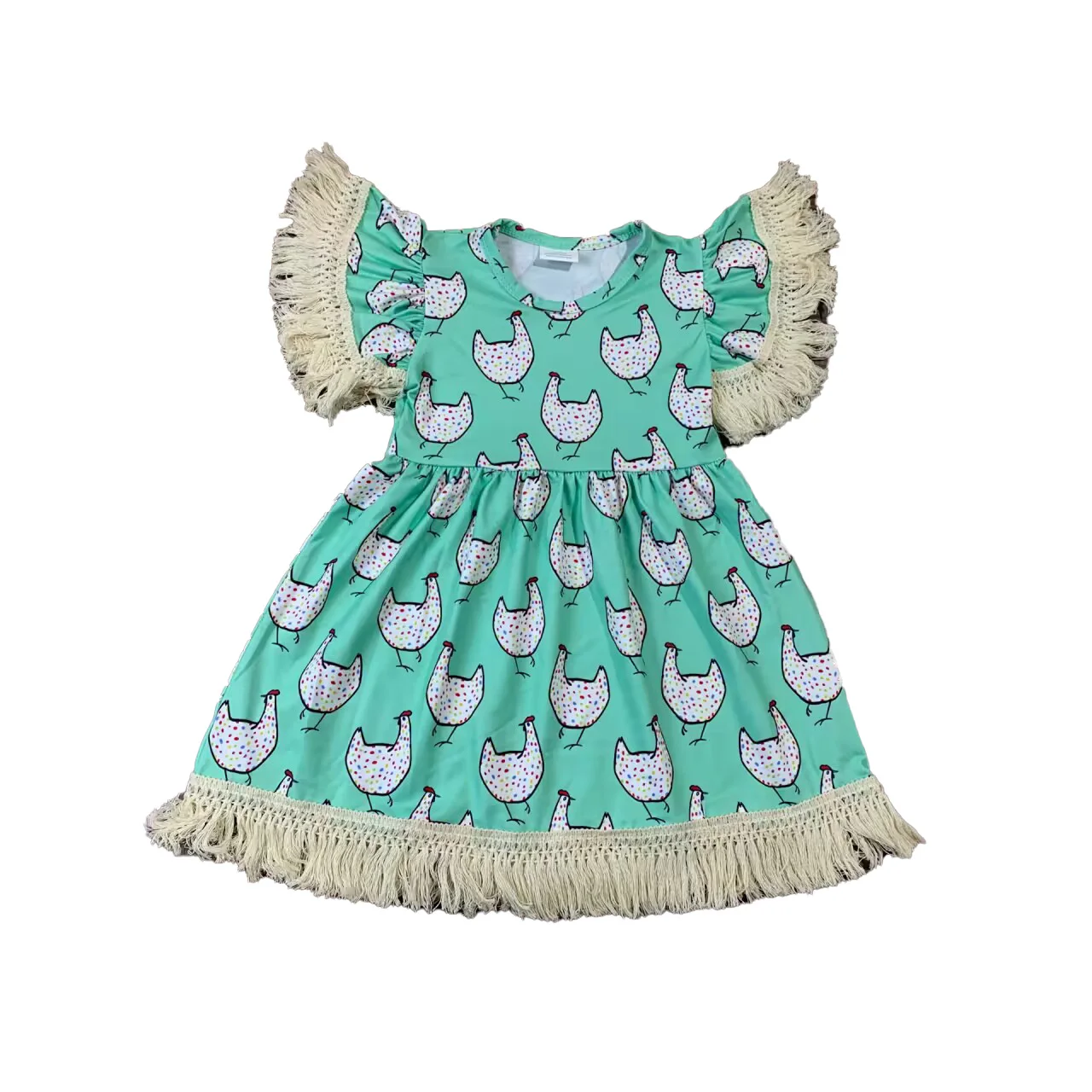 Wholesale Kids Clothing Tassel Dress Knee Length Farm Chick Girls Dresses