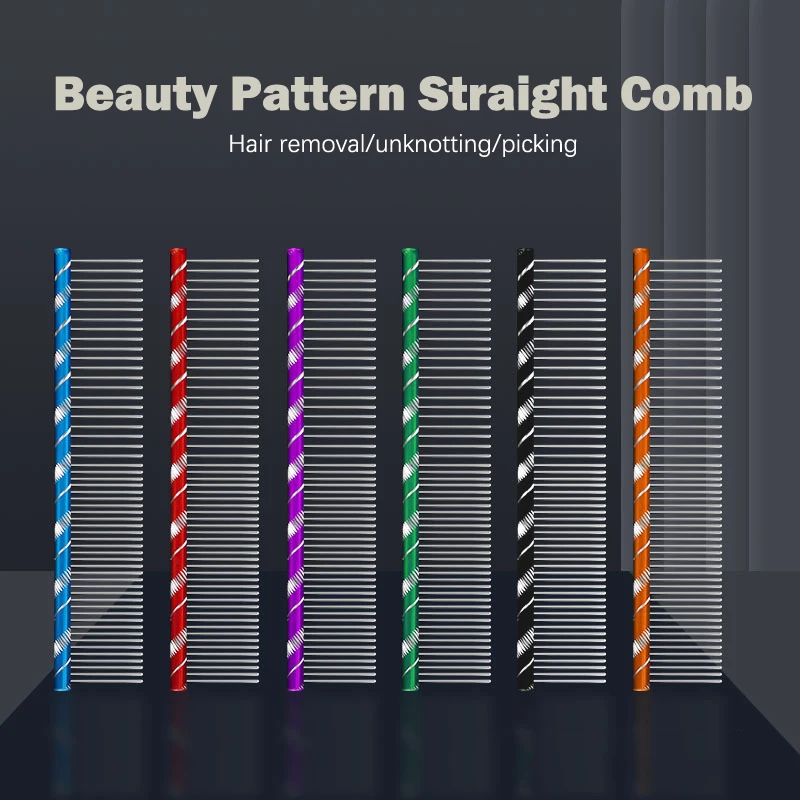 Pet Dog Comb Bright Multi-Colored Stripe Grooming Comb Stainless Steel Straight Comb For Dog Shaggy Cat Barber Grooming Tool