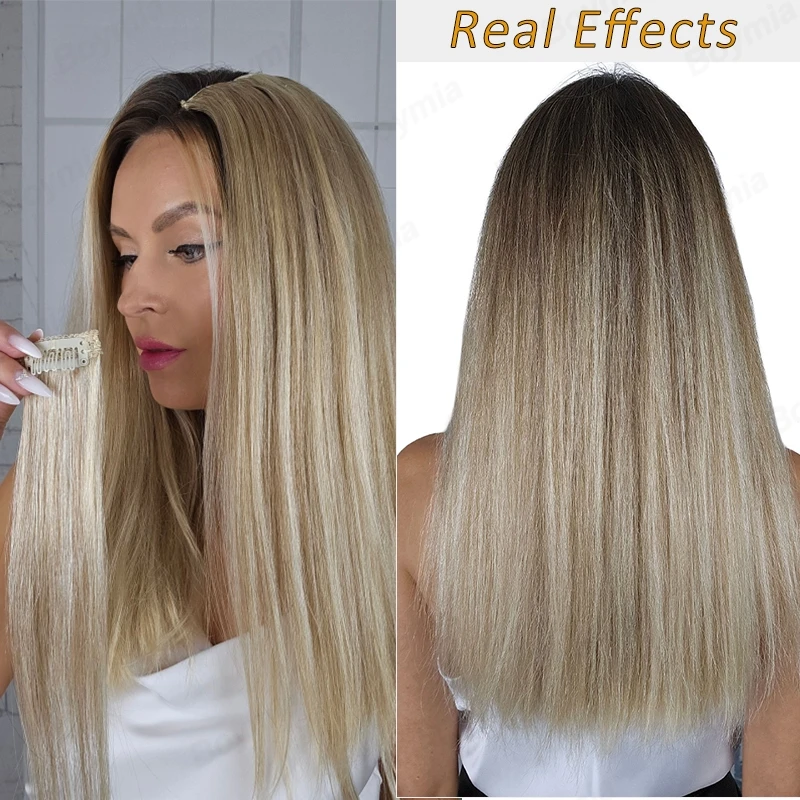 New Clip in Hair Extension Human Hair Real Natural Machine Remy Clip in Extensions Double Weft 7PCS Clip Ins For Add Volume - view 5