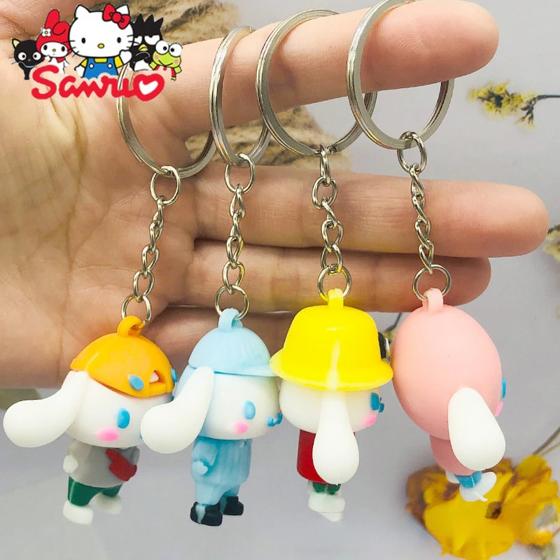 1Pc Random Cartoon MINISO Melody Kuromi Hello Kitty Cinnamoroll Doll Keychain Pendant Anime Three-dimensional Car Key Ring Gift