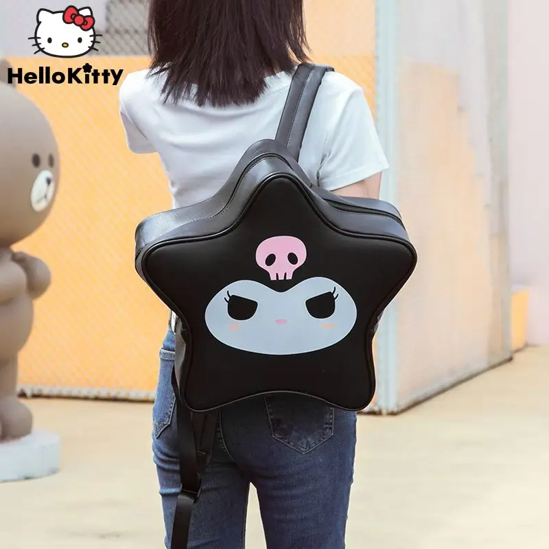 Sanrio Kuromi Cute Creative Star Black Backpack Large Capacity PU Schoolbag Y2k Sweet Spicy Girl Style Japanese Fashion Bags Yk2