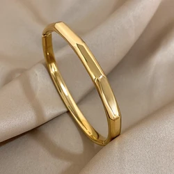 DODOHAO Simple Office Facet 316L Stainless Steel Cuff Bangle bracelets For Women Man Unisex Unique Gold Silver Color Jewelry