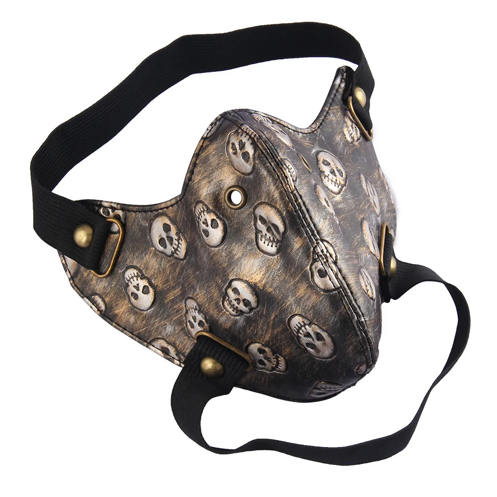 ผู้ชายผู้หญิงสีดํา PU หนัง Skull Punk Rock หน้ากาก Lady's Breathable Party คอสเพลย์ฮาโลวีนปาก-muffle R3367