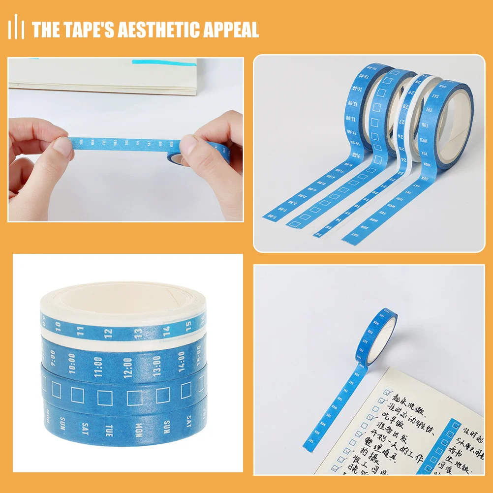 4 ロール和紙テープ プランナー ジャーナリング 時間整理 装飾クラフトテープ DIY スクラップブック オフィス 学校 書き込み可能なラインセット