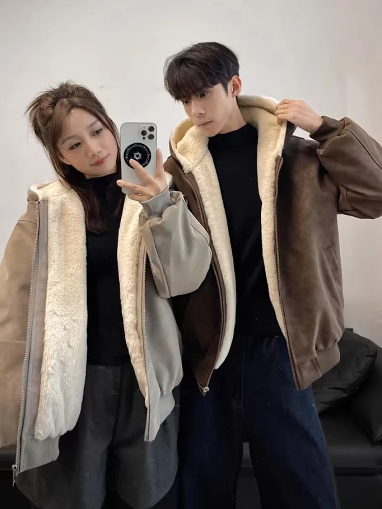 

Harbin Northeast Muhe из искусственной кожи, зимнее теплое хлопковое пальто для мужчин и женщин, с капюшоном на подкладке, морозостойкий наряд для пар