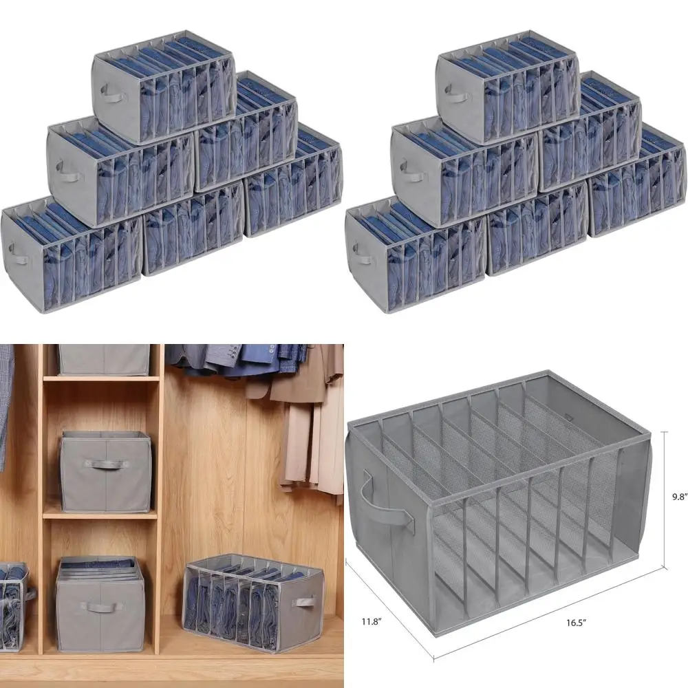 

Upgraded Wardrobe Clothes Organizer with Support Board Clear Jeans Organizer for Closet with 7 Grids Divider Closet Drawer Organ