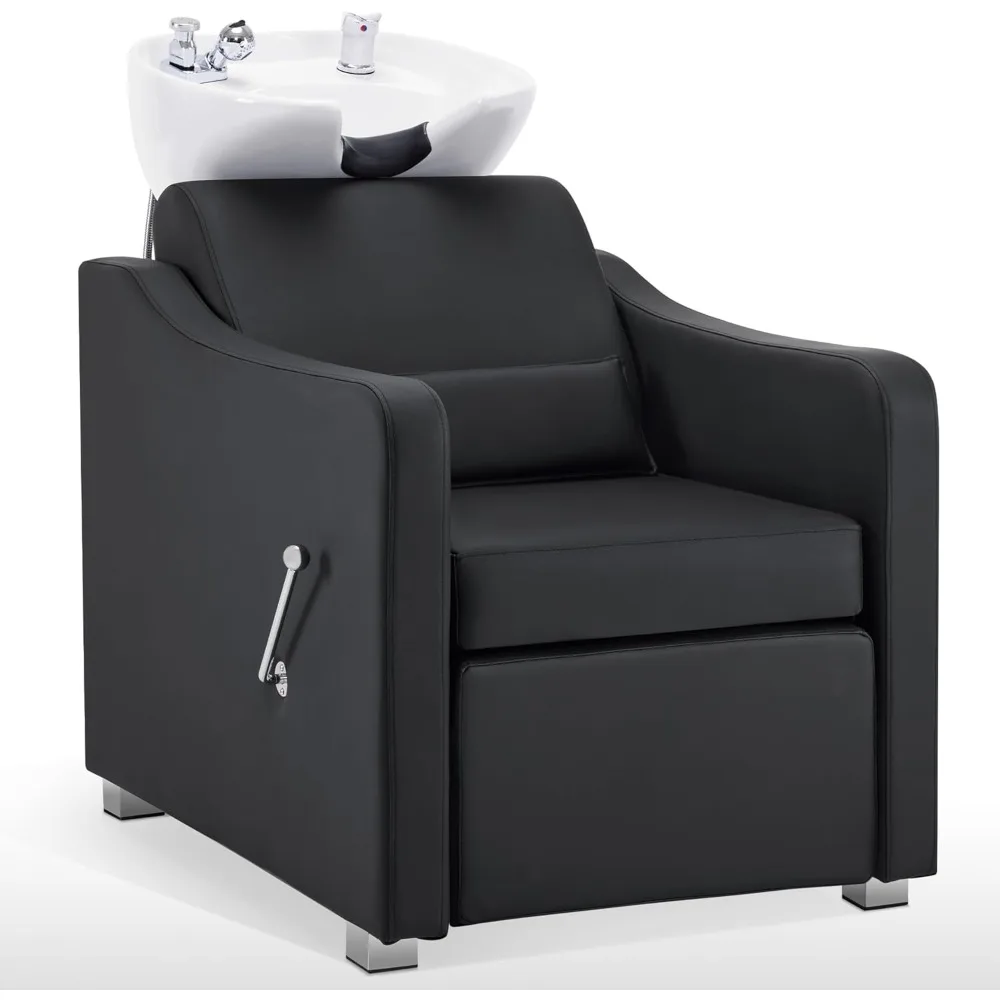 

Backwash Shampoo Station Chair, Adjustable Porcelain Ceramic Hair Wash Bowl with Chair, Shampoo Station Beauty Salon Equipment