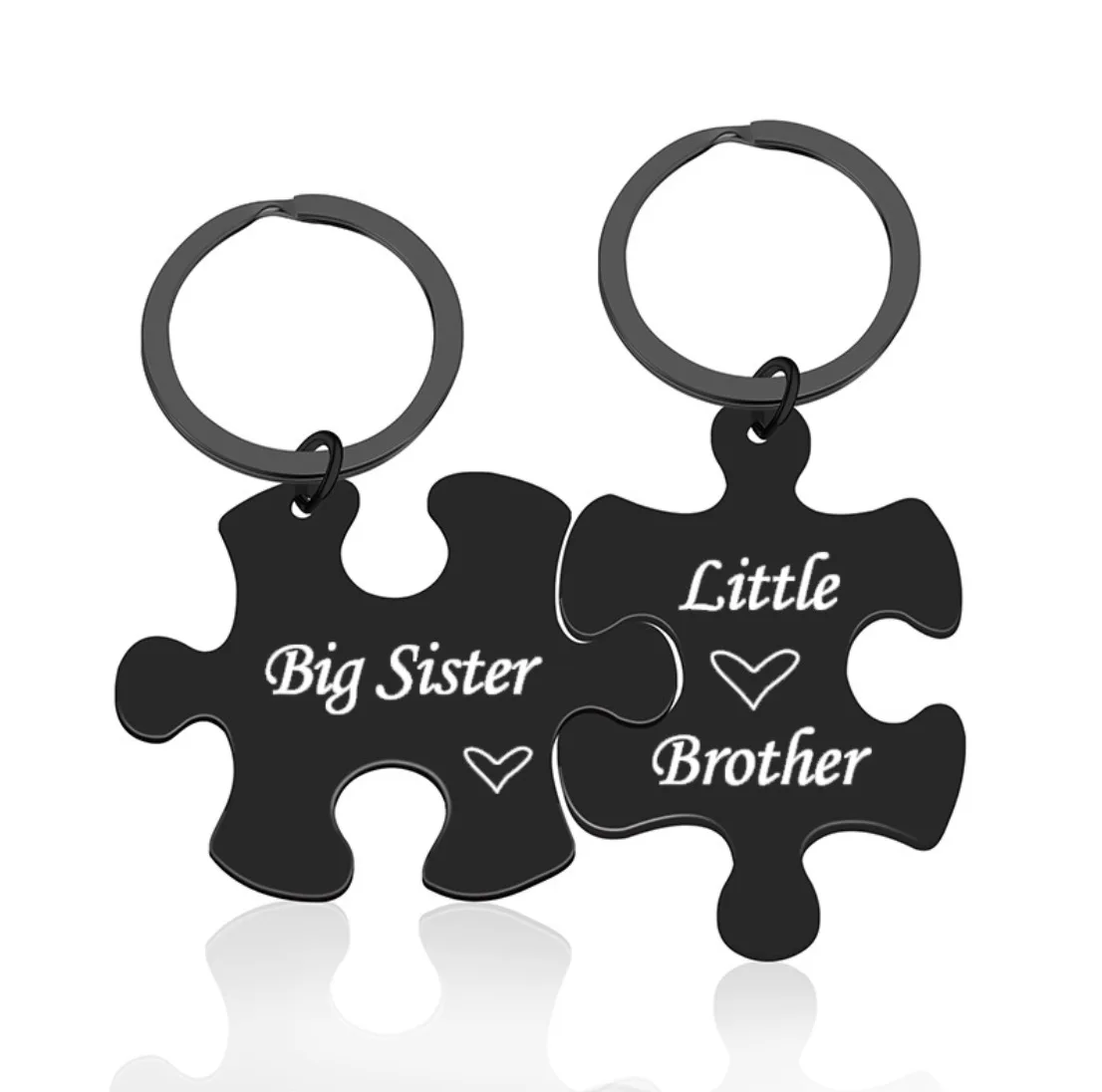 2PCs Brother Sister Keychain Pendant Metal Family Sibling Puzzle Key Chains Keyrings Big Sister Little Brother