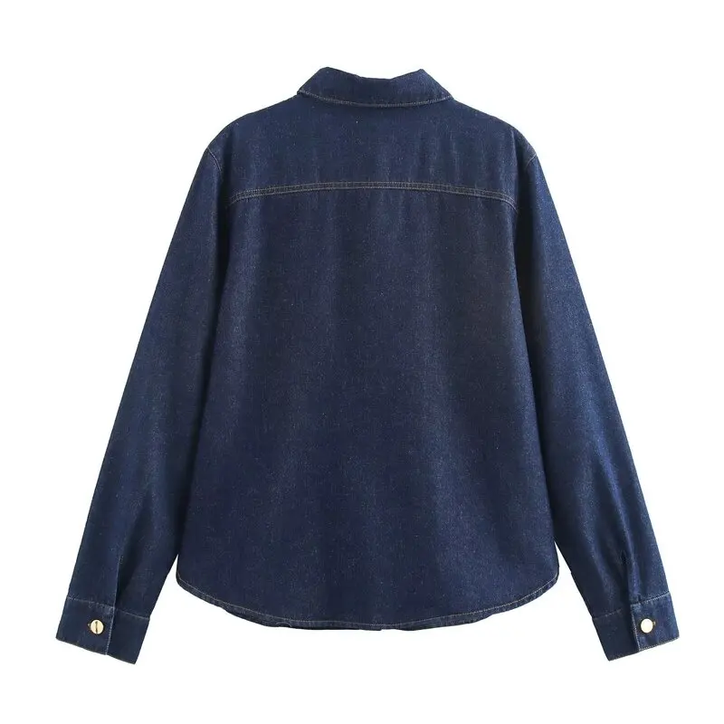 Autunno Inverno Donna Morbido Casual Lungo Colletto Sve Denim irt Versatile Design semplice Pendolarismo Sle Vestibilità ampia Lunghezza regolare