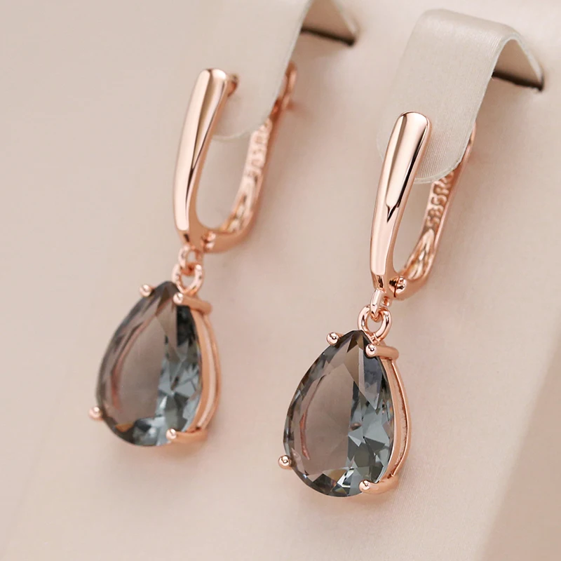 Wbmqda Hot Style Grey Crystal Drop Earrings For Women 585 Rose Gold Color Simple Fashion Daily Party Fine Jewelry Accessories